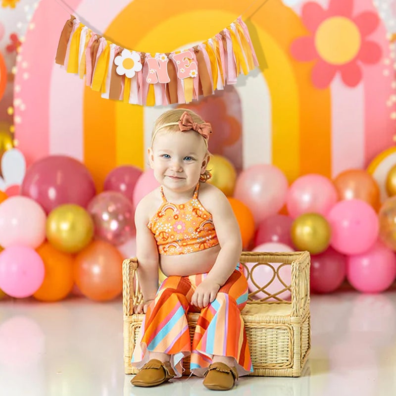 UOAOU Groovy One First Birthday High Chair Banner - One Groovy Birthday Decorations groovy Baby Shower hippie First Birthday Highchair Banner daisy 1st Birthday Garland cake Smash Backdrop Banner - Image 5